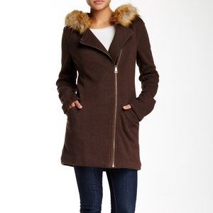Catherine Malandrino Faux Fur Trim Fleece Jacket